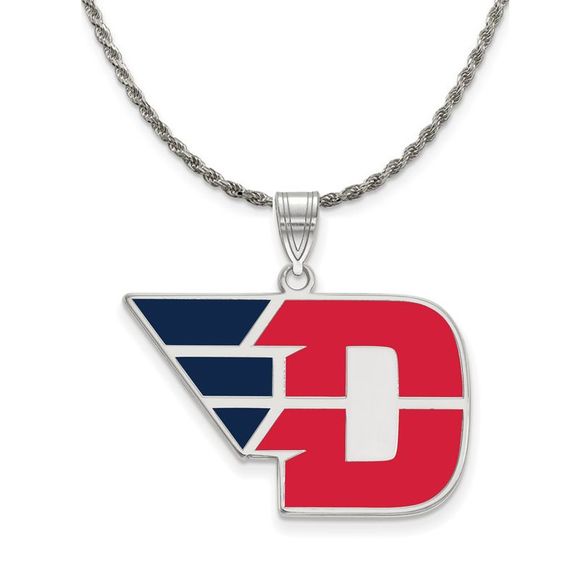 Sterling Silver U. of Dayton Large Enamel Pendant Necklace - 20 Inch
